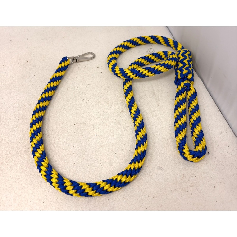 Handmade Braided Paracord Dog Leash Blue Yellow White 49" Stainless Swivel Snap